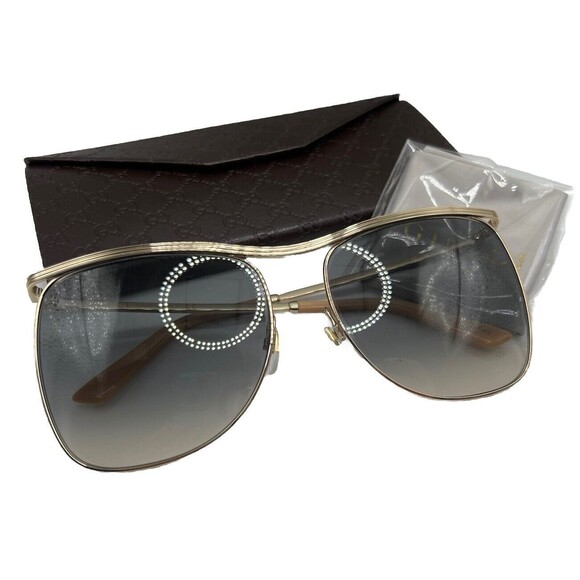 NEW Gucci Women\'s 63mm Square Sunglasses Gold Gray Oversized Designer Aviator main image 11